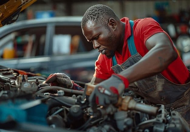 Professional mechanic servicing a vehicle